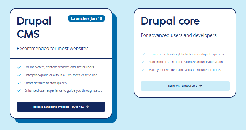 drupal cms and drupal core comparison